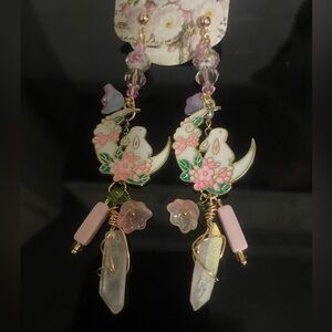 Moon Bunny Floral Crystal Earrings